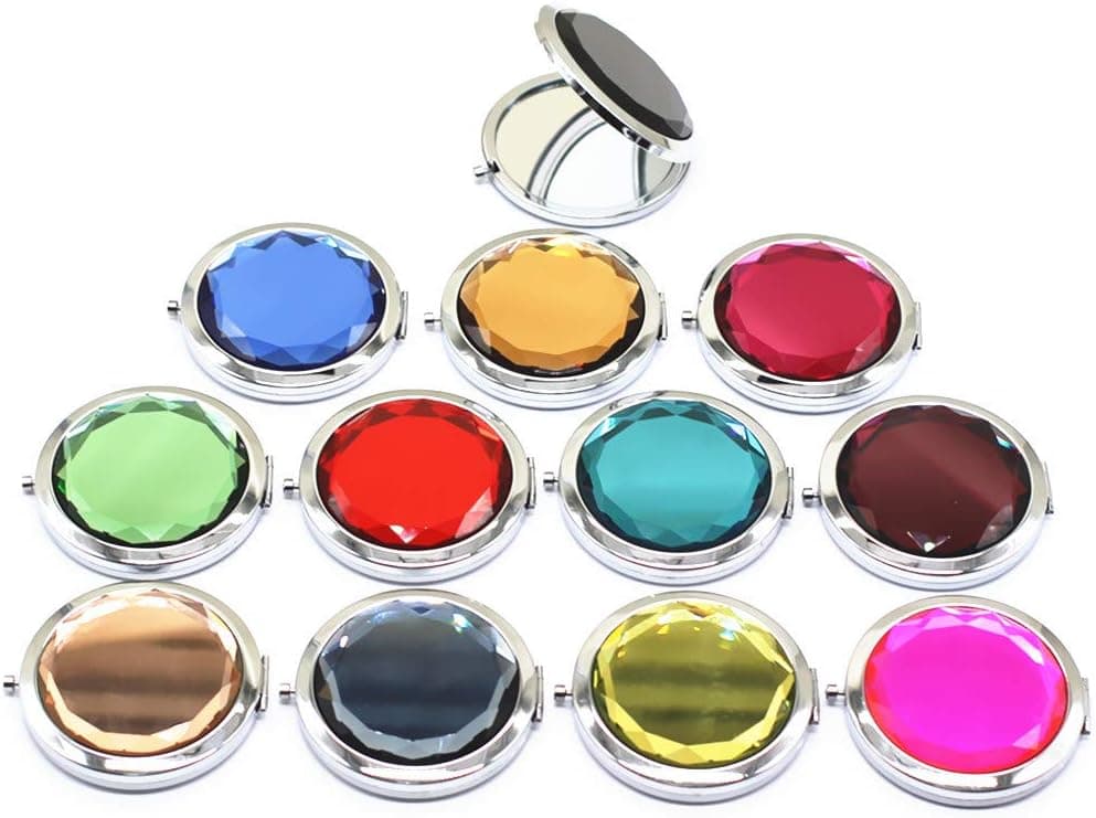 TANG SONG 12Pcs Double Compact Cosmetic Makeup Round Pocket Purse Magnification Jewel Mirror
