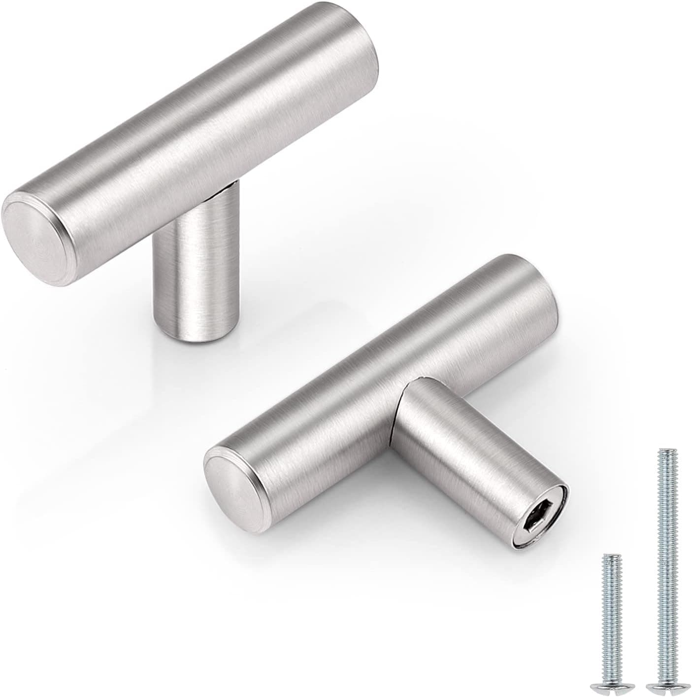 Probrico (50 Pack) Euro Bar Cabinet Knobs Satin Nickel Kitchen Cabinet Knobs Stainless Steel Furniture Cabinet Hardware Drawer Dresser Handles Pulls-2 inch Overall Length