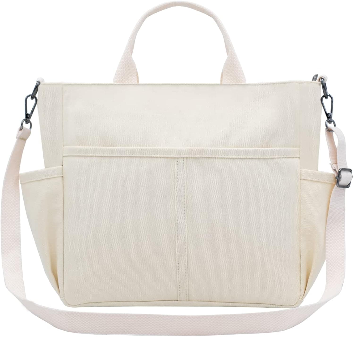 voosiger Women Canvas Tote Bag, Multi Pockets Crossbody Handbag, Top Zipper Shoulder Bag for School, Work