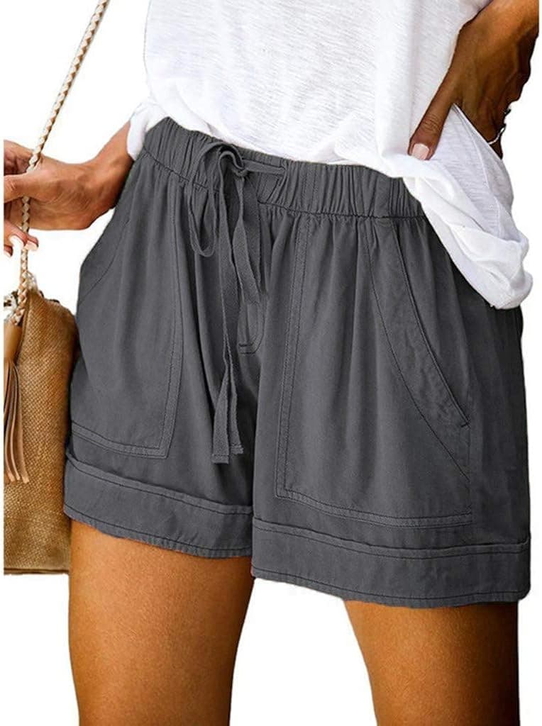 KUIOLYPOER Shorts for Women Summer Casual Comfy Elastic Waist Loose Plus Size Shorts Pants with Pockets Beach Yoga Shorts