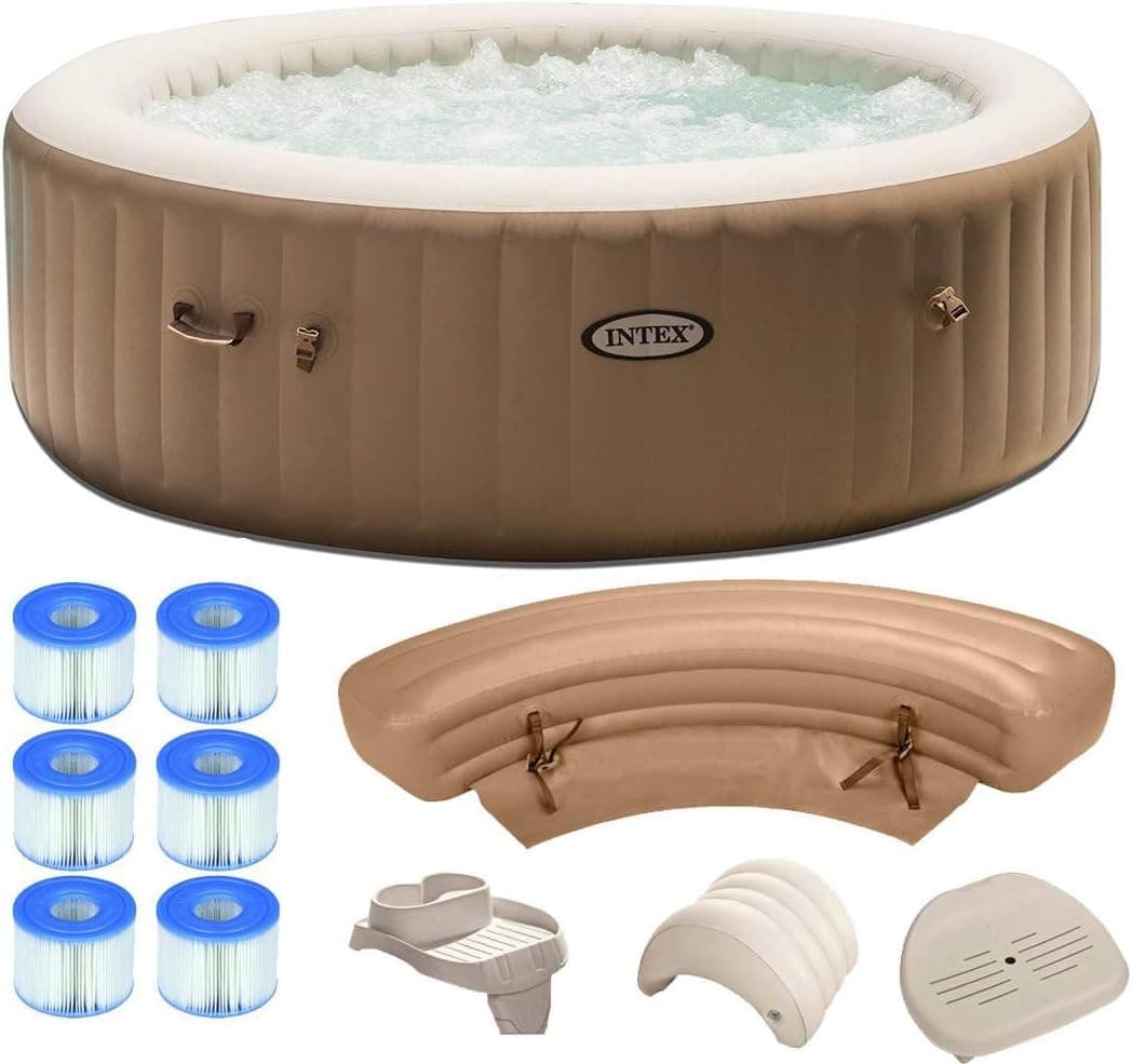 Intex Pure Spa 6 Person Inflatable Portable Hot Tub with Headrest and Cup Holder
