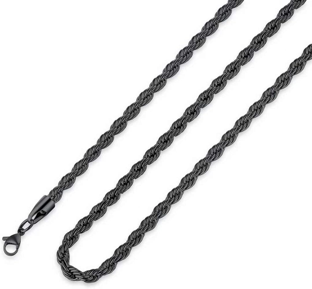 M MOOHAM 2.5MM 3MM 4MM 5MM Black Silver Gold Plated Stainless Steel Twist Rope Chain Necklace for Men Women 16 - 36 Inch