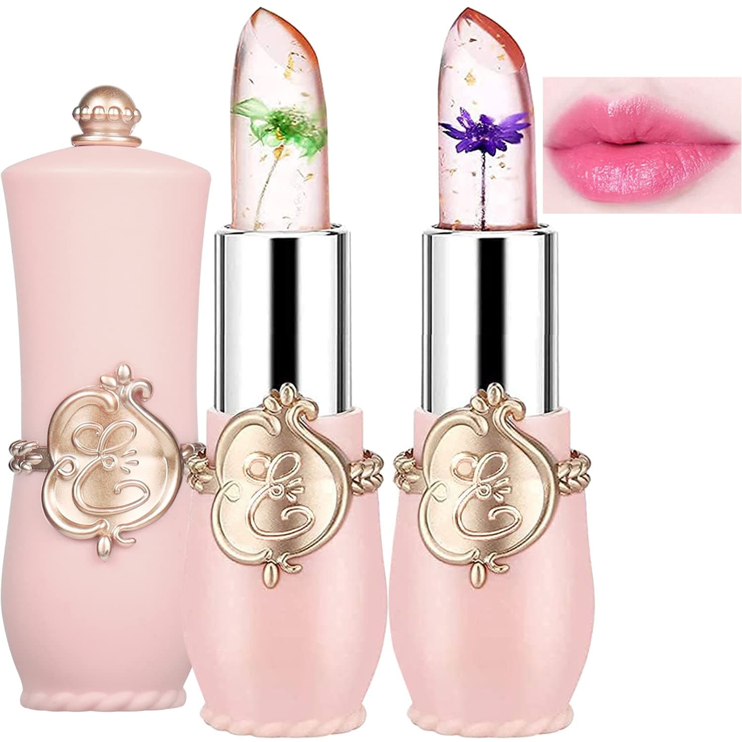 Crystal Flower Jelly Lipstick Set,Magic Temperature Color Change Lip Gloss Long Lasting Clear Nutritious Moisturizer Lip Balm