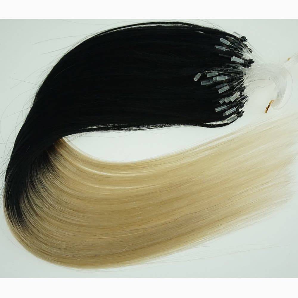 18" 50g 100s Micro Ring Loop 100% Human Hair Extensions Ombre Hair Natural Soft Real Beauty Straight Hair Gift 100strands in one pack,(Color #1/613 Top Jet Black End Light Blonde)