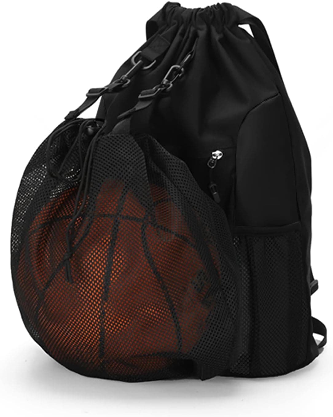 Cajmols Drawstring Backpack 1 Pack Basketball Gym Bag with Hidden Folding Ball Mesh Bag Sport Equipment Bag for Soccer Volleyball Baseball Softball Football Yoga