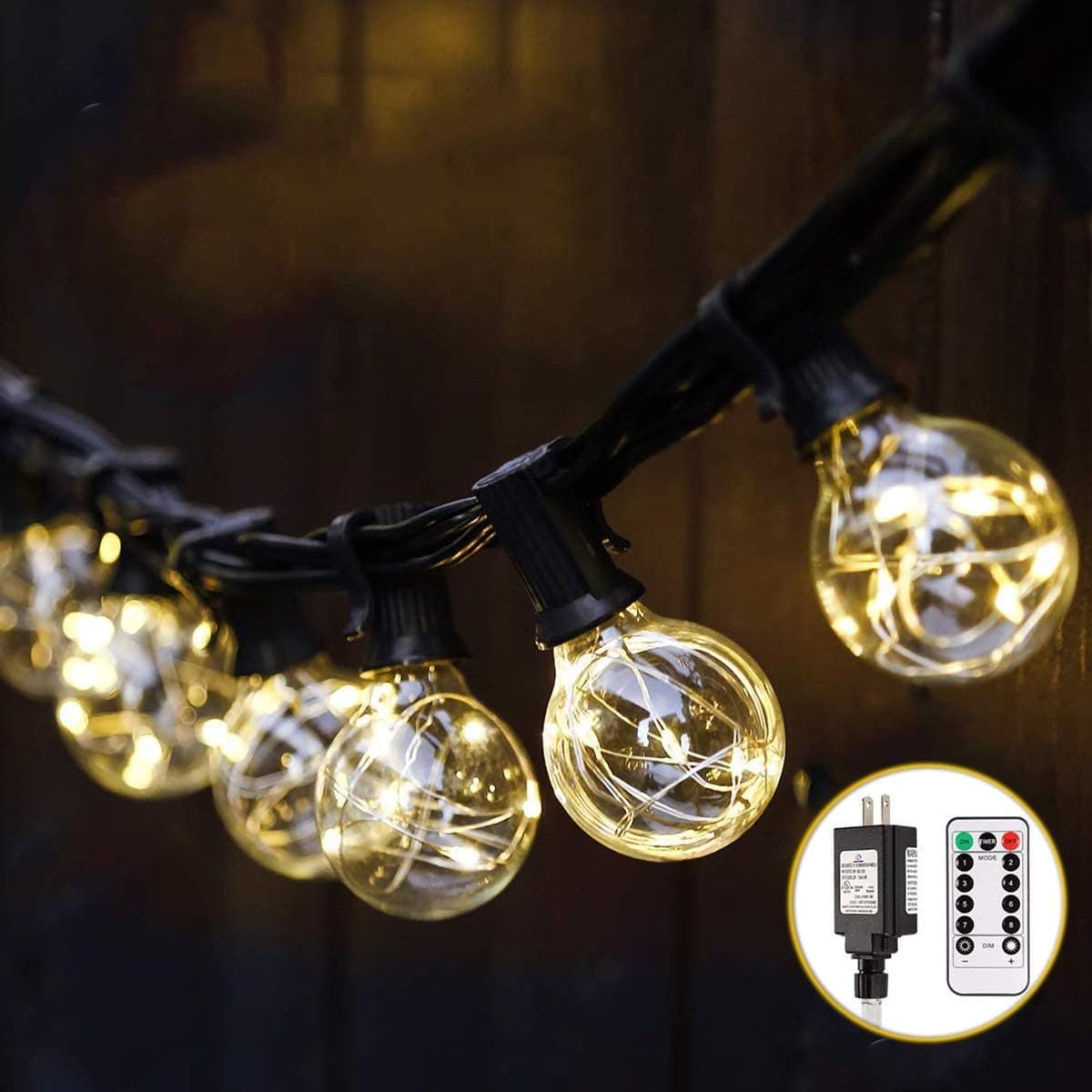 LED G40 Globe String Lights with Remote Control 33ft, 30 LED Bulbs Dimmable String Lights Indoor/Outdoor Linkable Waterproof Patio Wedding Gazebo Backyard Bedroom Decor Party Lights Warm White