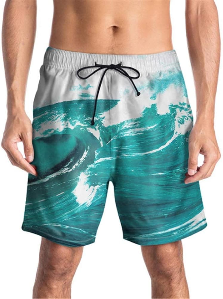 Kalanman Men's Fashion 3D Print Beach Board Shorts Quick Dry Swim Surf Trunks