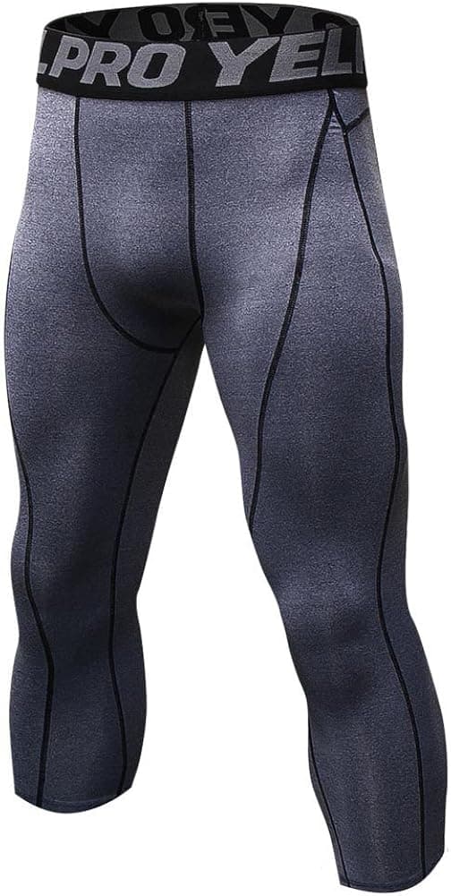 Luxsea Men's 3/4 Sport Leggings Quick Dry Yoga Workout Running Fitness Stretch Tights Pants