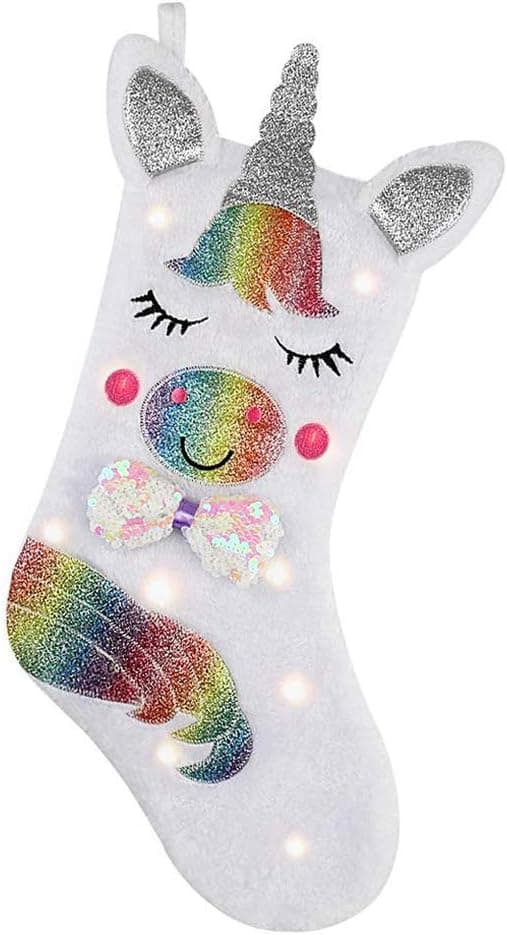 Unicorn Christmas Stockings Set with LED Light New Lovely Christmas Stockings for Xmas Part/New Year Decorations and Party Accessory (Unicorn & Led Light)