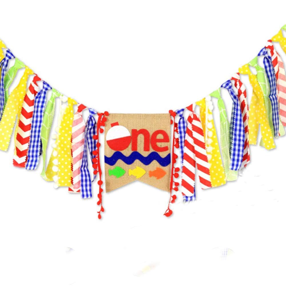GenericJINCHENG OuToorDoor Fishing 1st Birthday Banner Decorations Baby Boy Girl One High Chair Banner Fishing Themed Party Supplies Wild One Birthday