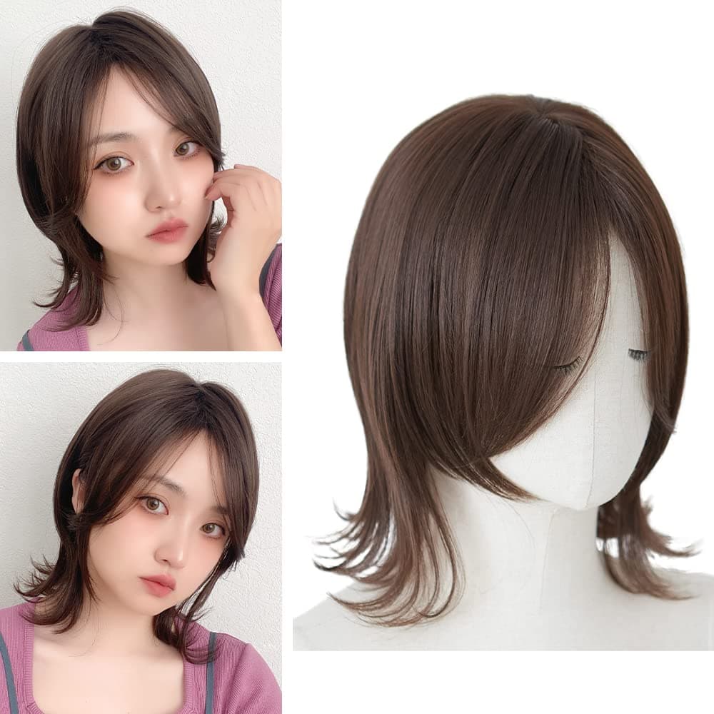BRIGHT LELE Nature Full Medium Filp Out Hair Wigs With Center Parting Bangs for Women Wolf Layered Cut Synthetic Curly Hair Wig for Daily Party Cosplay Wig HF1510-CR