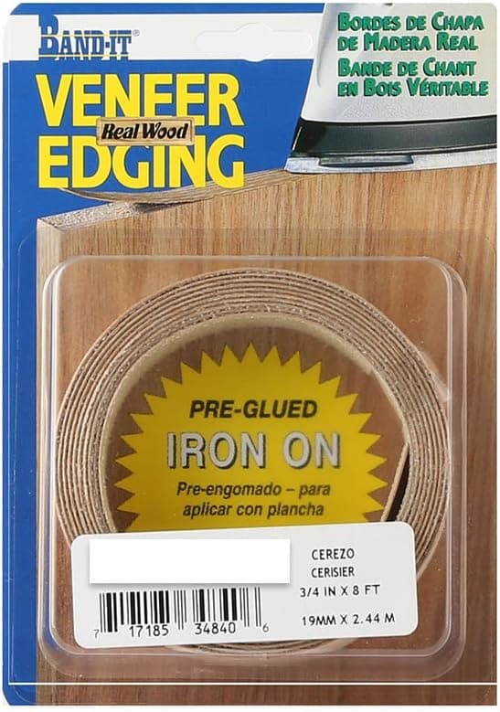 Band-It Real Wood Veneer Iron-On Edgebanding 78202 Real Wood Veneer Iron-On Edgebanding, 7/8 inch x 25', Poplar