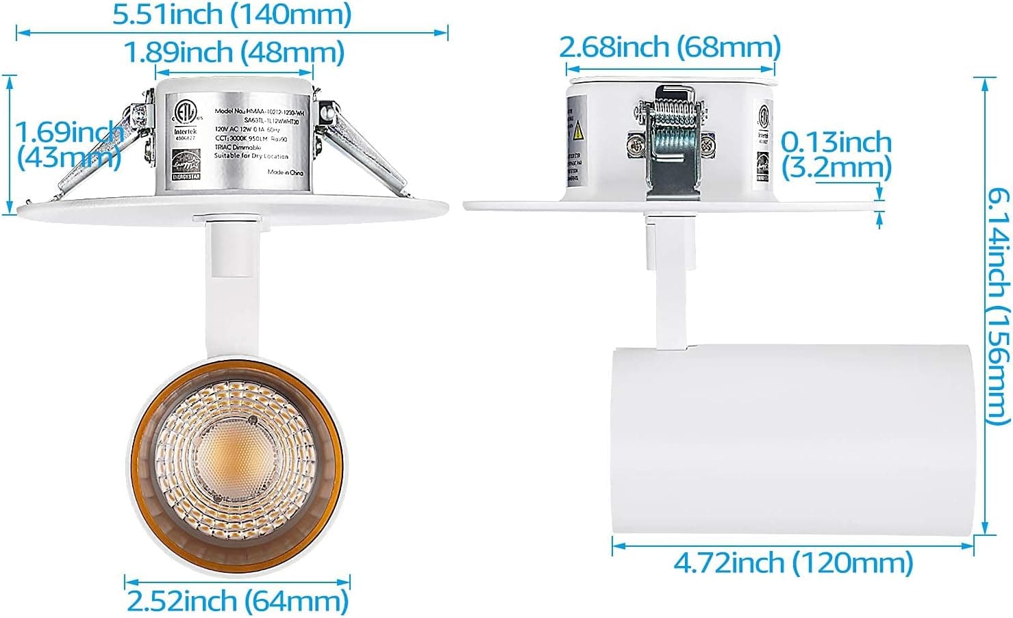TORCHSTAR Dimmable LED Ceiling Spotlight with Junction Box