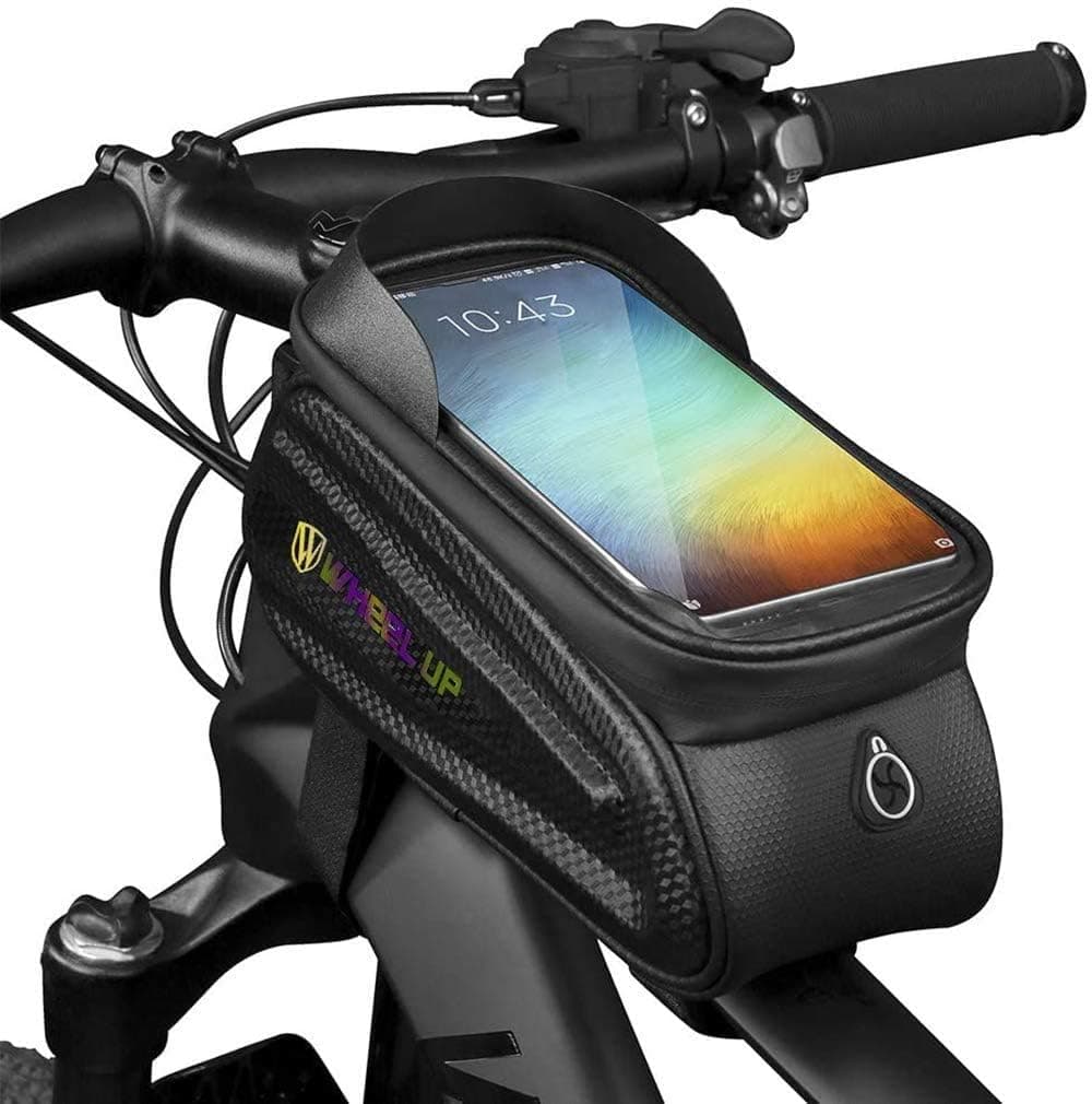 Bike Handlebar Bags Waterproof Bicycle Phone Front Frame Bag Cycling Top Tube Pannier Bag with Touch Screen Sun Visor Large Capacity for Smartphone Below 7 Inch
