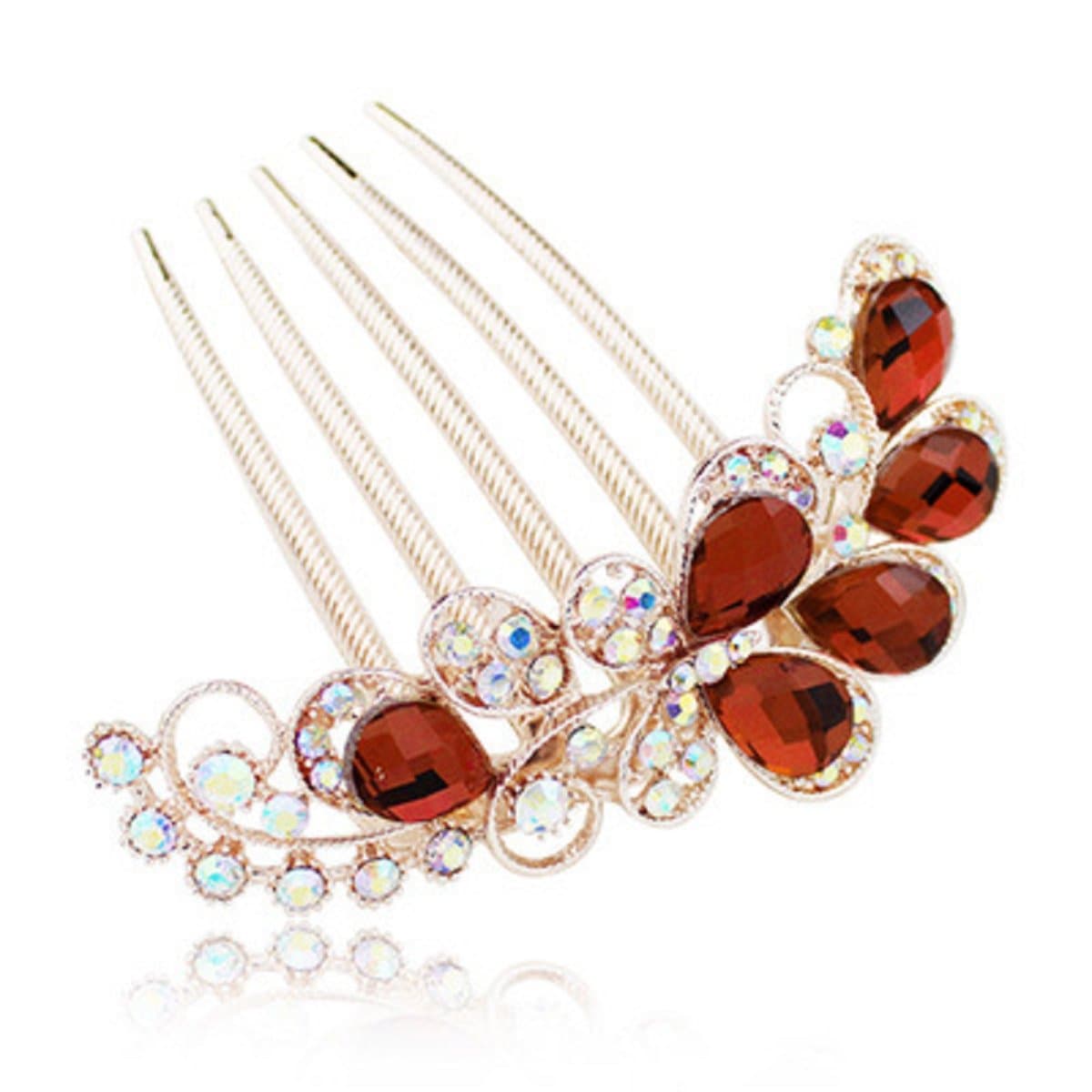 Urberry 1 Pcs Fashion Women Hair Accessory Retro Rhinestone Petal Tuck Comb Hair Fork (Red)