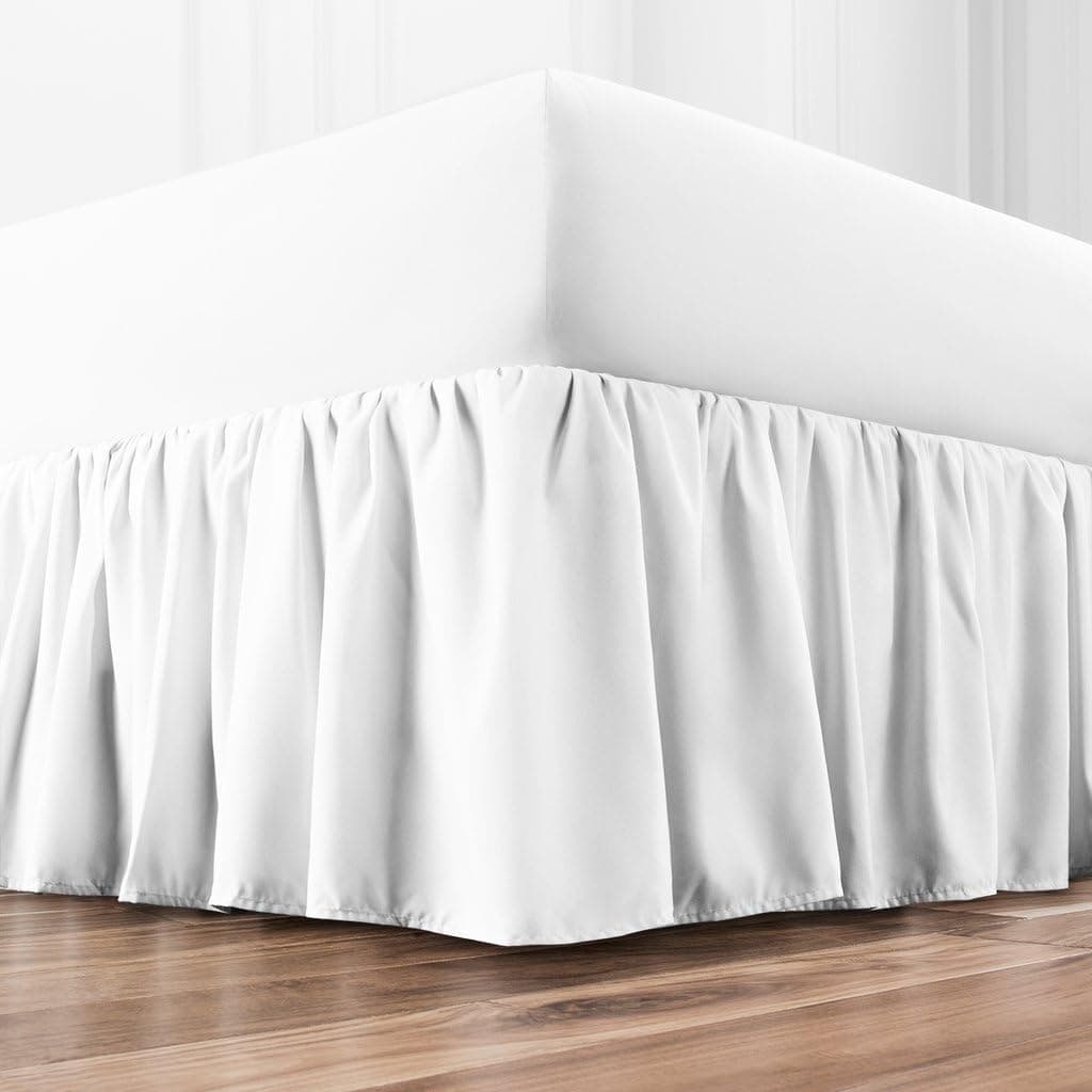 Twin Ruffled Bed Skirt - Luxury Hotel Quality 15-Inch Drop - Tailored, Wrinkle & Fade Resistant (Twin, White)
