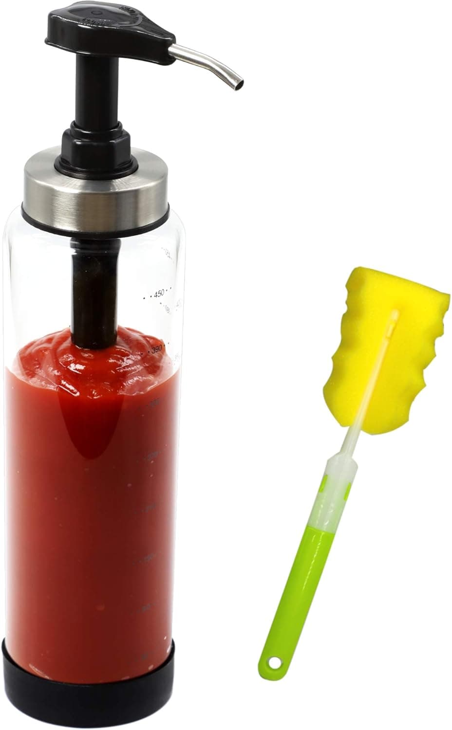 Sauce Pump Dispenser With Glass Bottle Leakproof Kitchen Condiment Dispenser For Ketchup Mustard Salad Dressing Hot Sauces Oyster Sauce Syrup Pump Dispenser