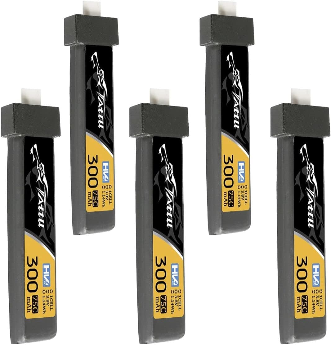 TATTU 300mAh 3.8V High Voltage 75C 1S1P Lipo Battery Pack with BT 2.0 Plug (5pcs)