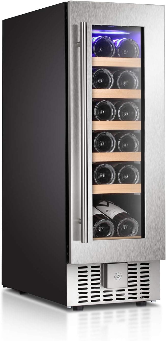 Antarctic Star 12" Wine Cooler Beverage Refrigerator Beer Mini Fridge 18 Bottles Single Zone Built-in Freestanding Stainless Steel Double-Layer Tempered Digital Temperature Memory Function Glass Door