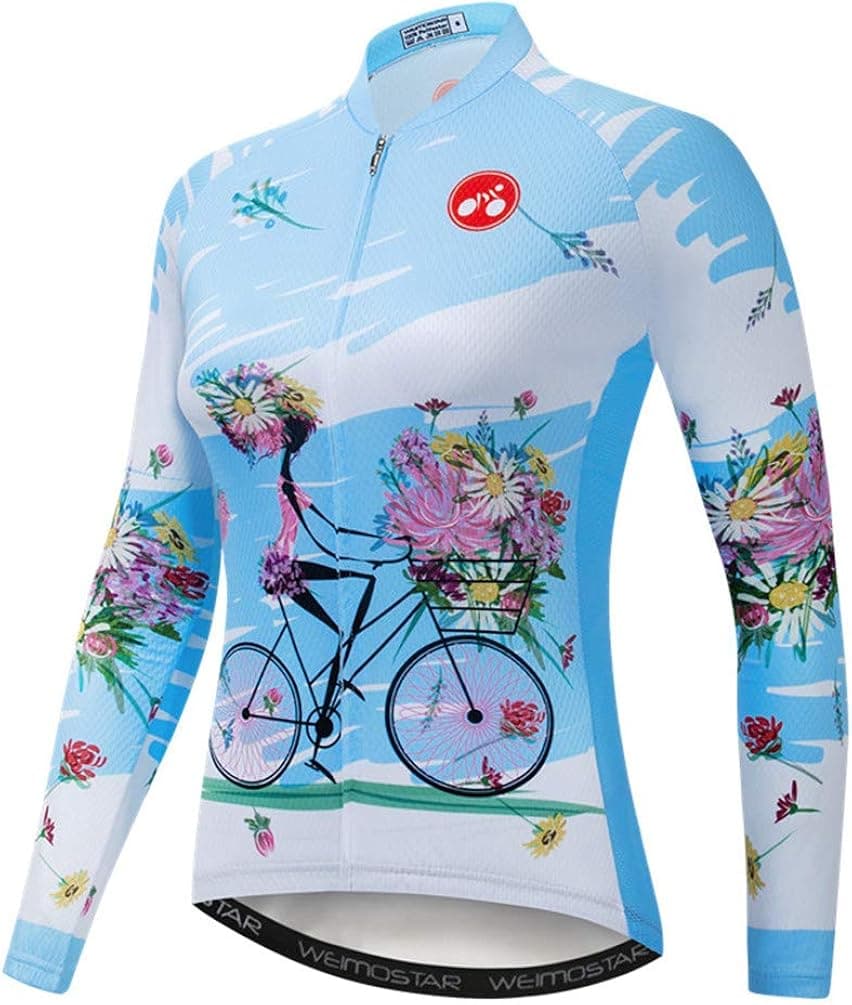 PSPORT Womens Cycling Jersey Long Sleeve Bicycle Tops MTB Bike Shirt Mountain Biking Jacket Girls with Pockets