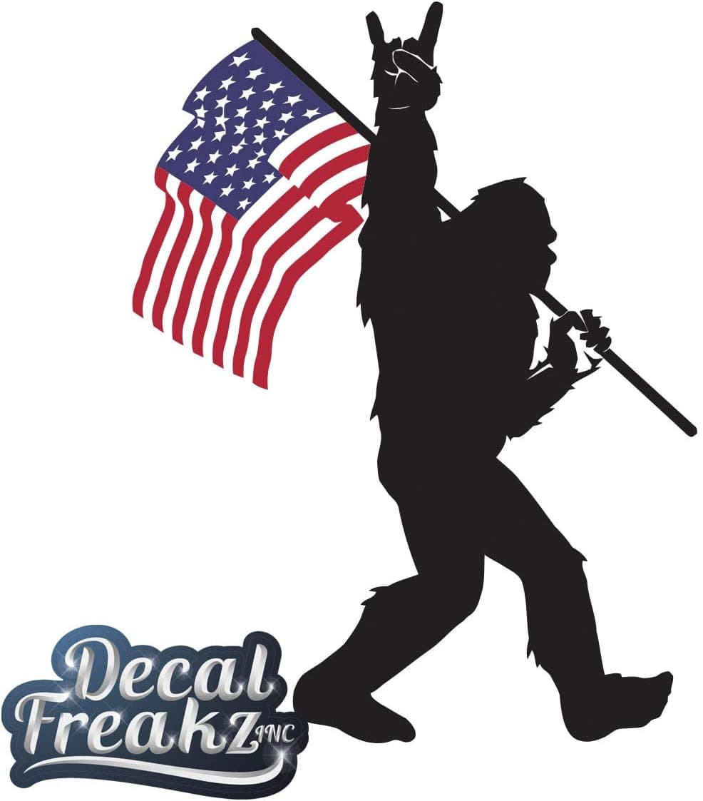 Sasquatch 5 inch Colored Flag Rock On Decal (Black with Colored Flag Gloss)