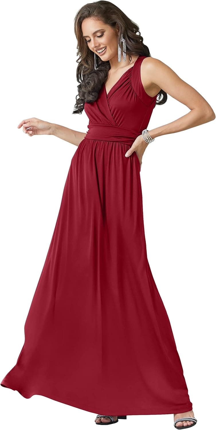 KOH KOH Womens Long Sleeveless Flowy Bridesmaid Cocktail Evening Gown Maxi Dress