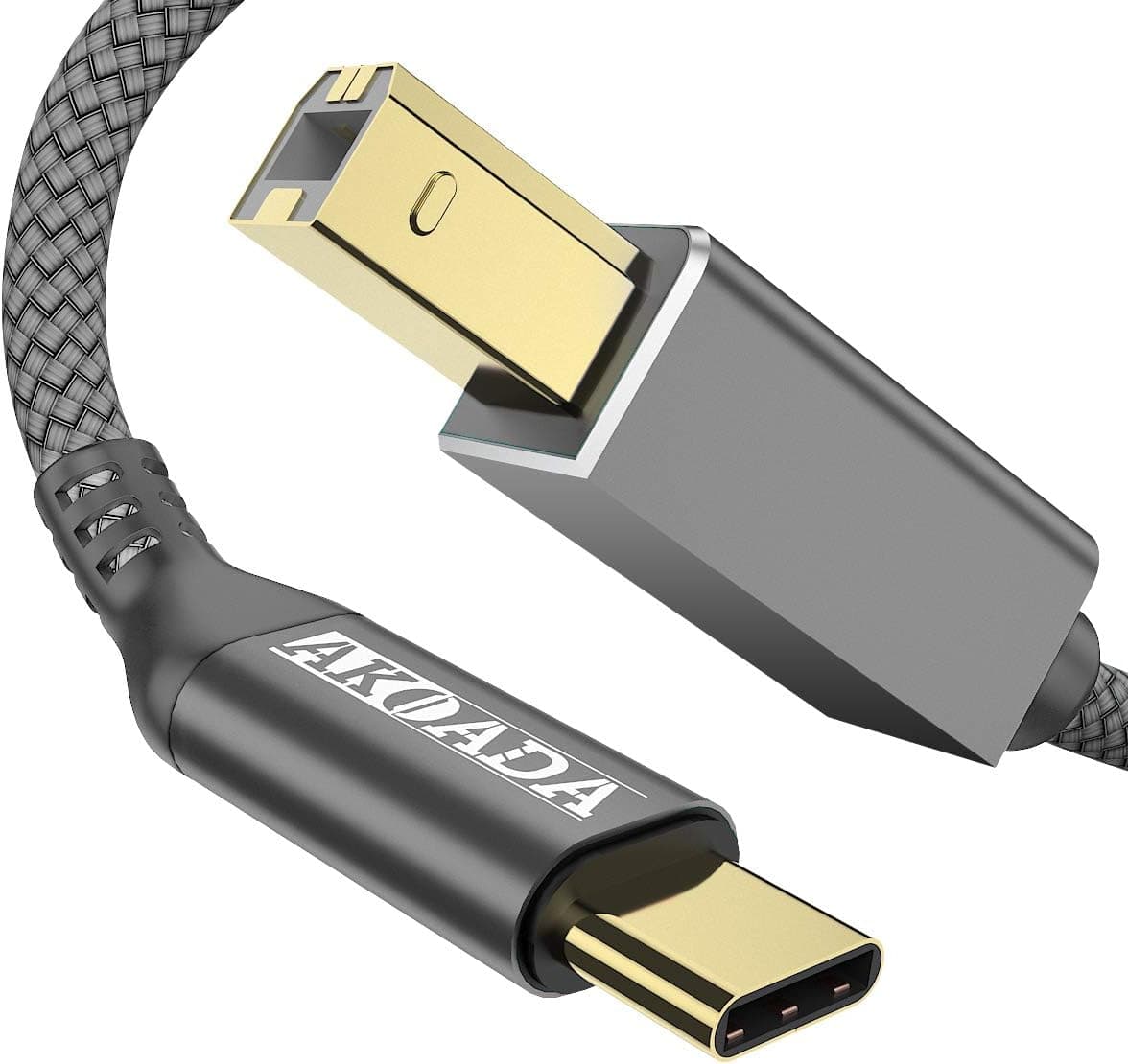 AkoaDa USB C to Printer Cable, USB C to USB B Male Scanner Cord Compatible with DIMI, Google Chromebook Pixel, MacBook Pro, HP Canon Printers, iPad Pro and More Type-C Devices/Laptops(5ft Grey)