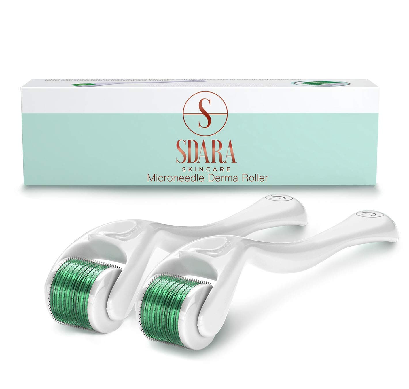 Sdara Skincare Derma Roller - 2 Pack, 0.25 mm Microneedle Rollers for Face w/ 540 Titanium Micro Needles - Microdermabrasion Tool for Glowing Skin - Storage Case Included