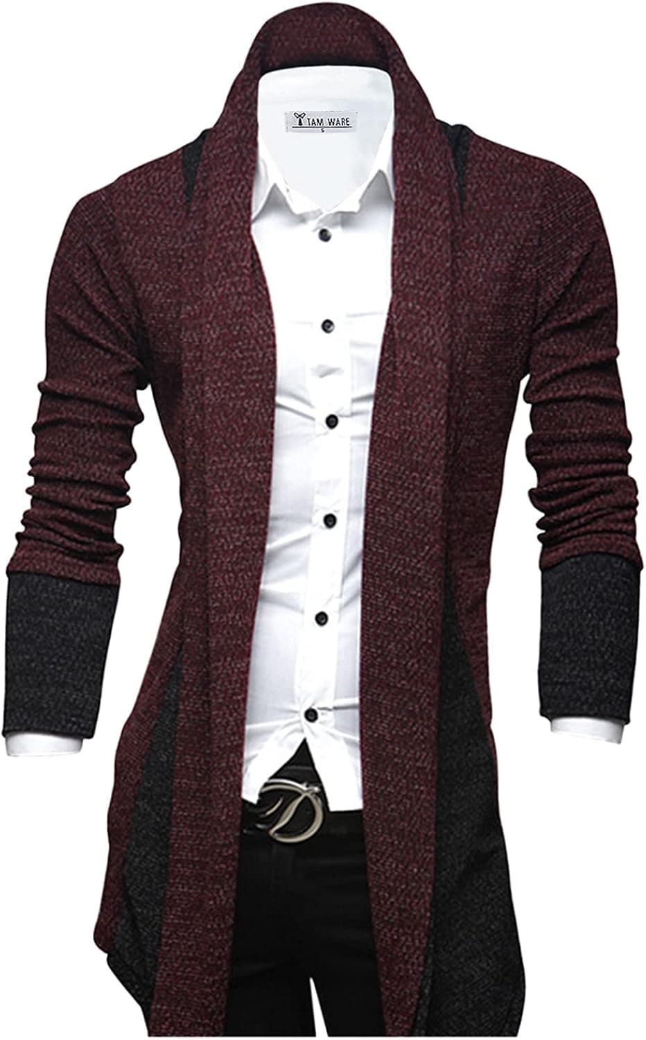 TAM WARE Mens Classic Fashion Marled Open-Front Shawl Collar Cardigan