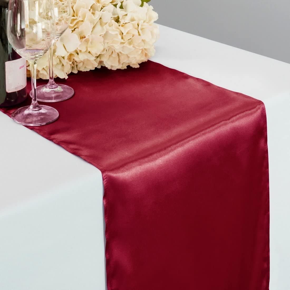 LinenTablecloth 14 x 108-Inch Satin Table Runner Burgundy