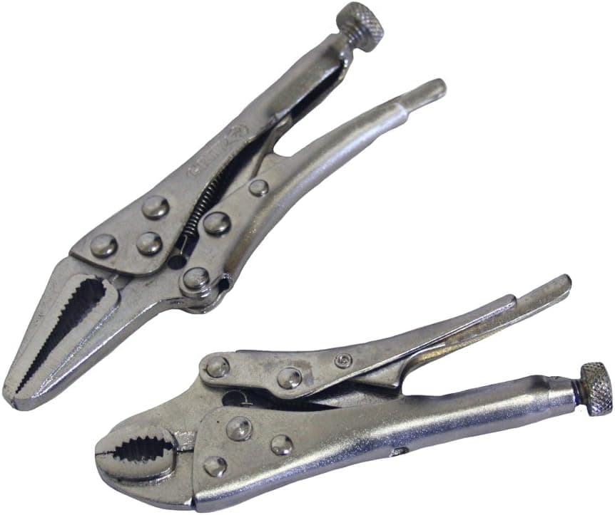Grip 2 pc Mini Locking Pliers - Heat Treated Steel - Nickel Plated - Locking Plier / Long Nose Locking Plier - Intricate Repairs - Home, Garage, Workshop