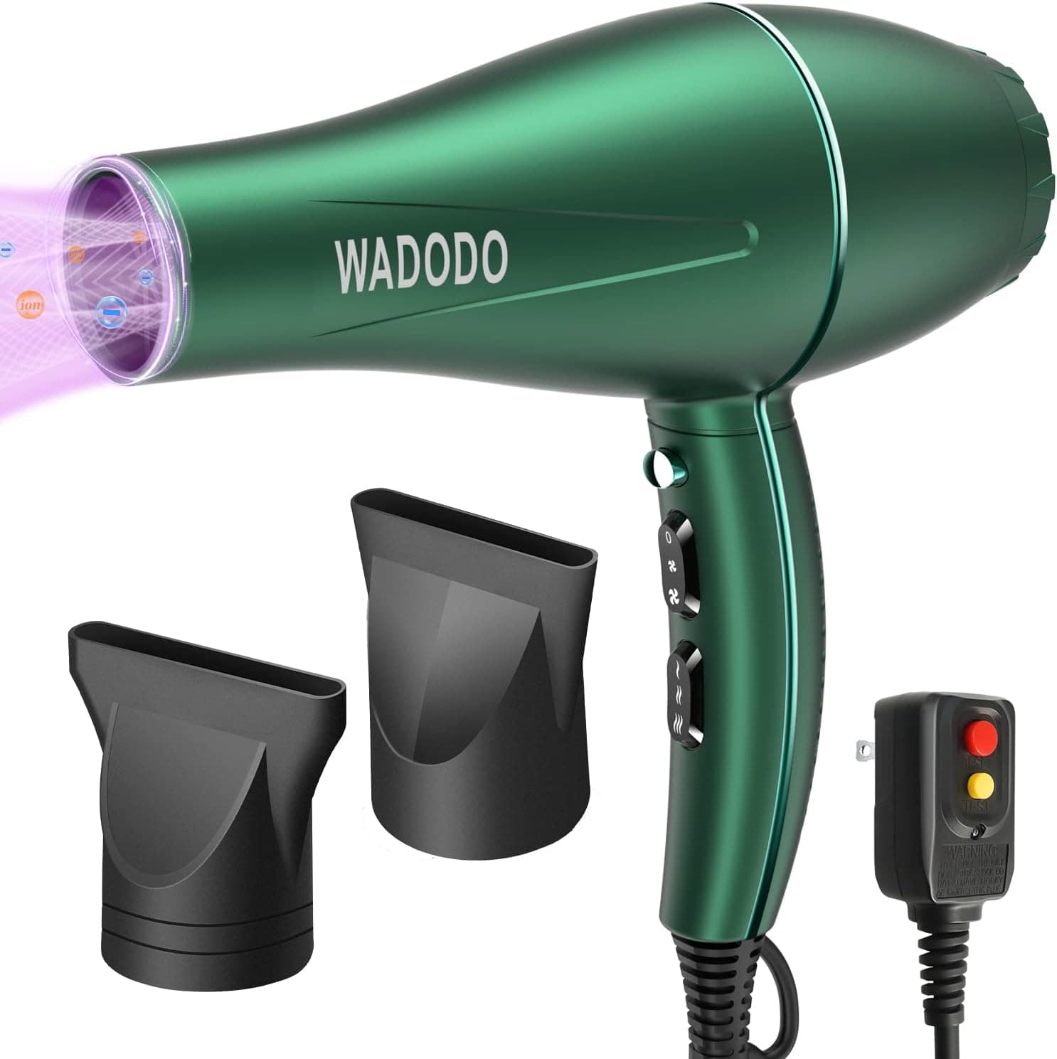 WADODO Ionic Hair Dryer, 2200W Professional Blow Dryer Fast Drying Travel Hair Dryer, AC Motor Constant Temperature Low Noise Ion Hair Dryers Curly Hair Care Hairdryer Blowdryer for Women Men(Green)