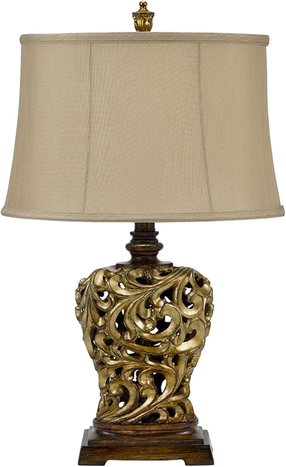 Catalina 19085-001 Traditional 3-Way Open Scroll Table Lamp and Soft Sided Shantung Shade, 28", Gold & Bronze Classic