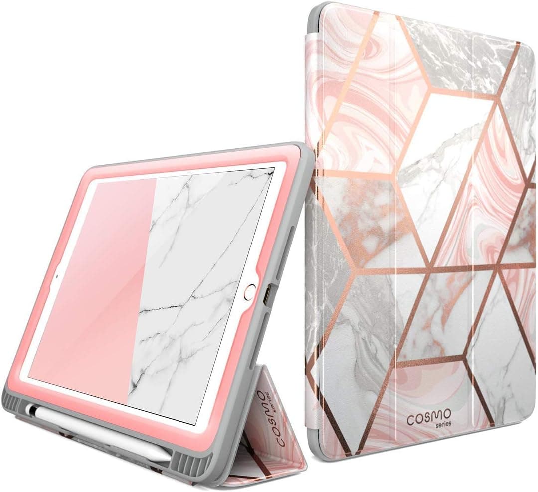 i-Blason Case for iPad 6th Generation, iPad 9.7 Case 2018/2017, [Built-in Screen Protector] Full-Body Trifold [Cosmo] Smart Cover with Auto Sleep/Wake & Pencil Holder for Apple iPad 9.7 Inch (Marble)
