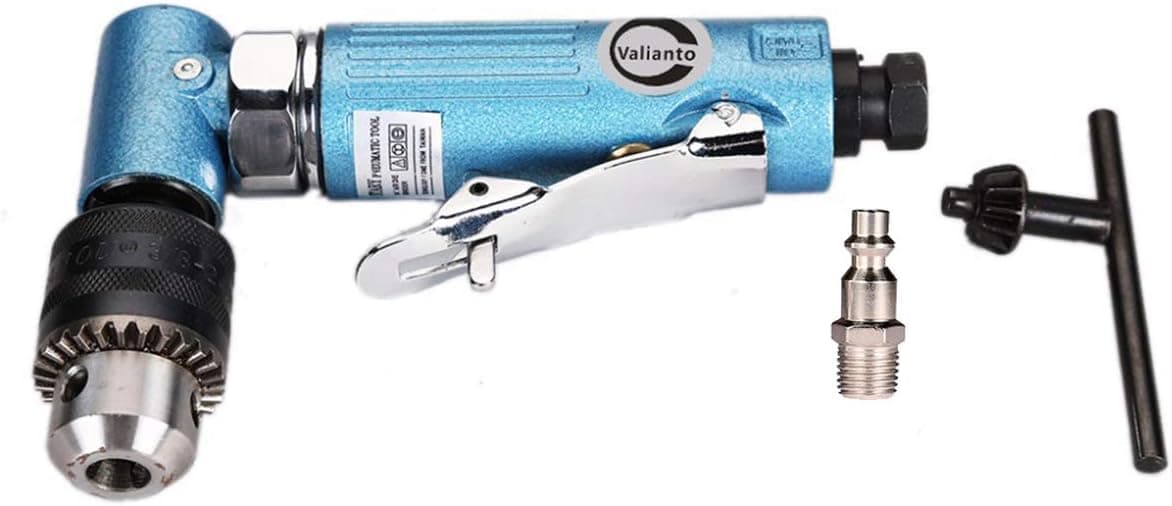 Valianto 3/8-Inch Chuck Air Right Angle Drill, 90 Degree Air Pneumatic Drill with Chuck Key Handle and US Connector , 15000RPM Free Speed