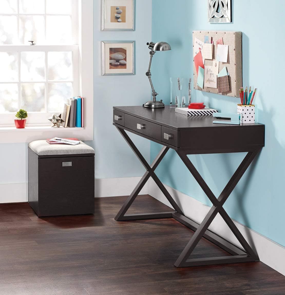 OS Home and Office Furniture Model Kate Black with Three Drawers writing desk