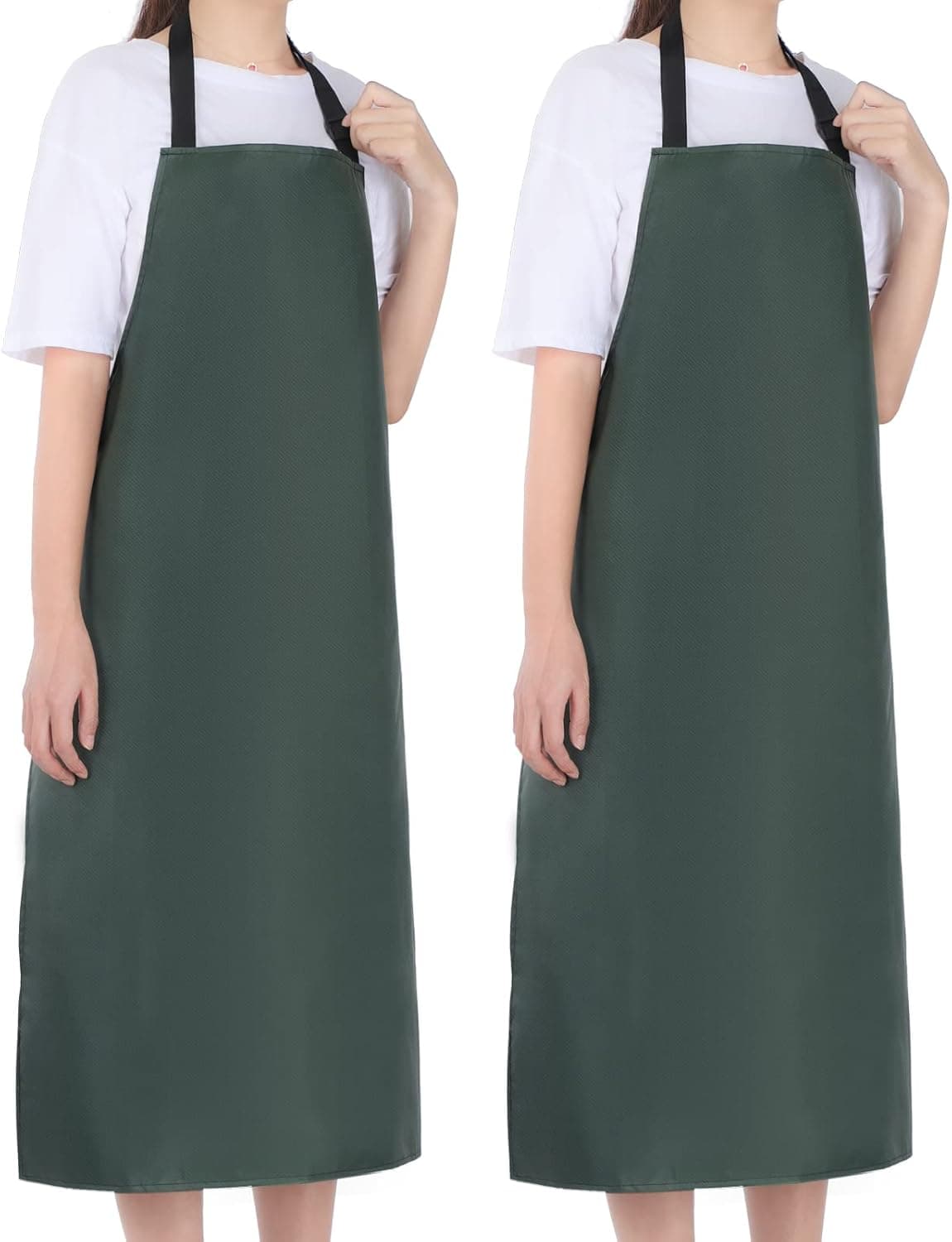 2 Pack Waterproof Rubber Vinyl Apron 40" Light Duty Model Chemical Resistant Work Apron Clothes Durable Extra Long Black with Adjustable Bib Apron for Dishwashing Lab Work Butcher Cleaning Fish Green
