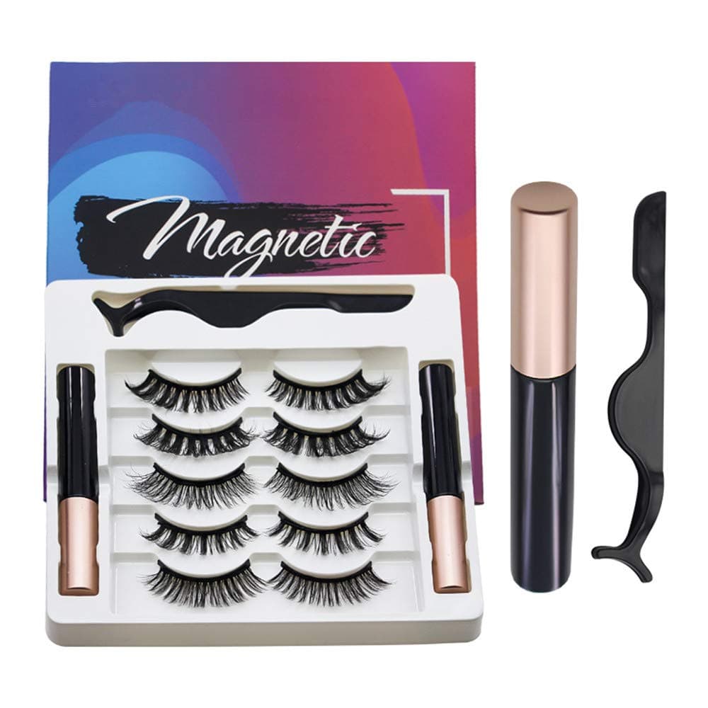 CINLITEK magnetic eyelashes with eyeliner, 5 Pairs 5 Styles Reusable Magnetic Lashes with 2 Tubes of Magnetic Eyeliner, Natural Fake Eyelashes, No Glue Silk False Lashes