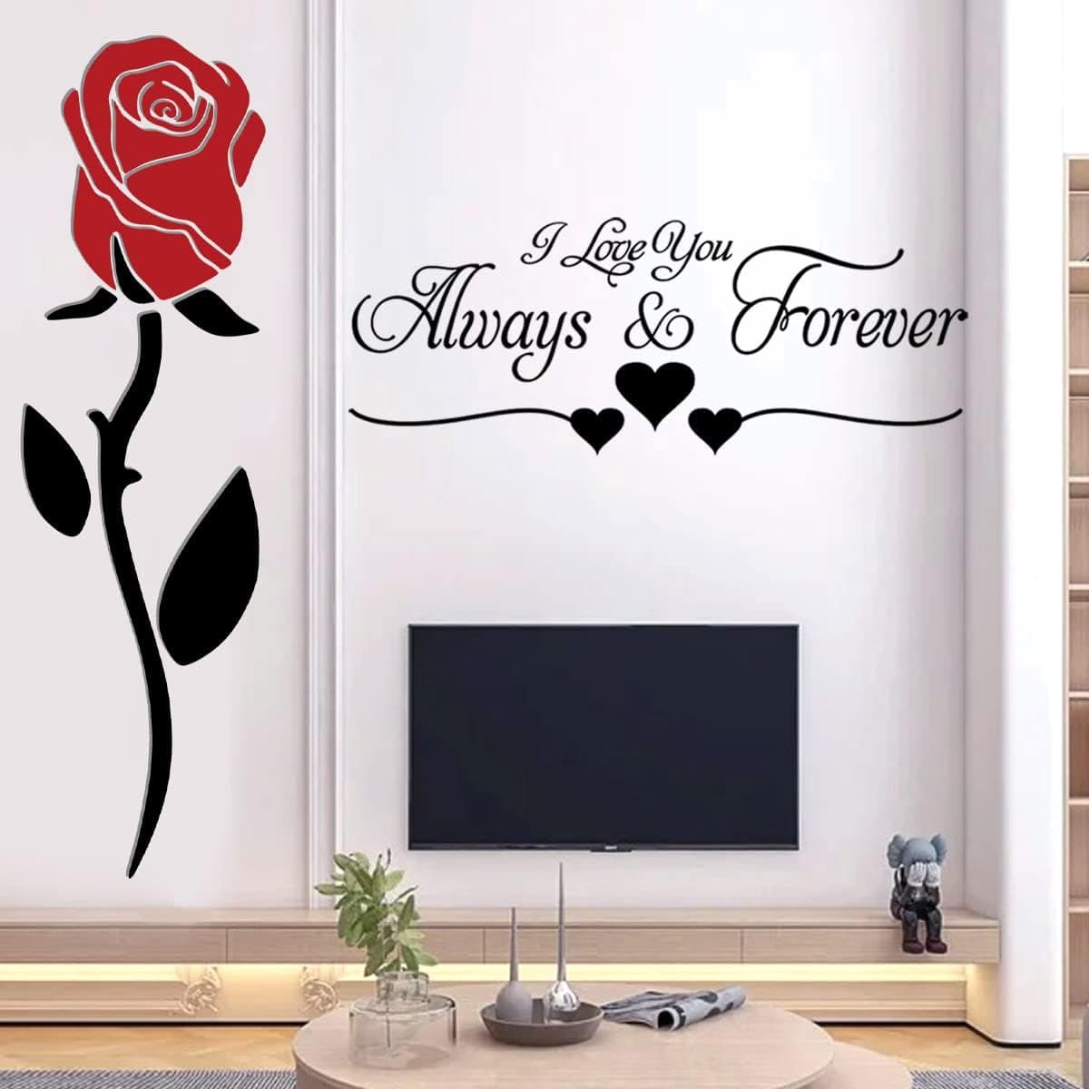 2 Pieces Wall Stickers Peel and Stick Wall Decals Quotes I Love You Always & Forever with Rose Wall Decor Wall Sticker for Women Couple Bedroom Living Room Home Decorations.