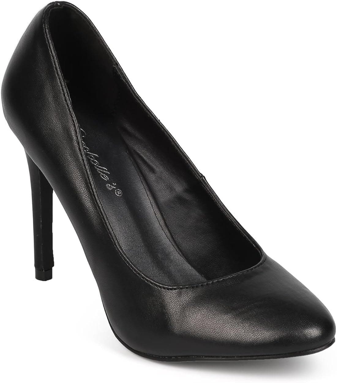 Women Leatherette Almond Toe Classic Stiletto Pump EA42 - Black (Size: 8.0)
