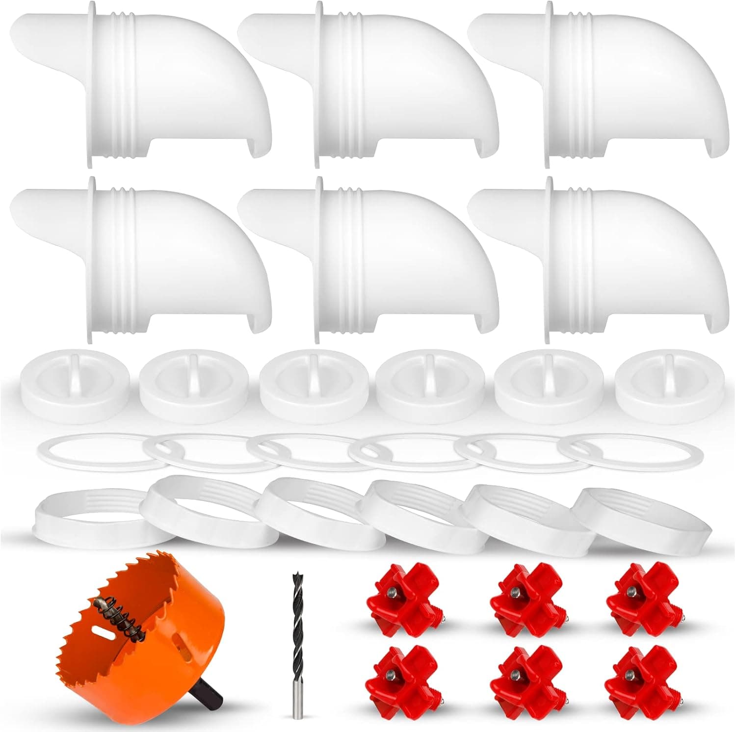 6 Pcs Chicken Feeder with Rat Stopper Caps and 6 Pcs Chicken Waterer, Automatic Poultry Chicken Feeders No Waste, Rodent Proof, Rain Proof, Weather Resistant, for Buckets, Barrels, Bins, Troughs