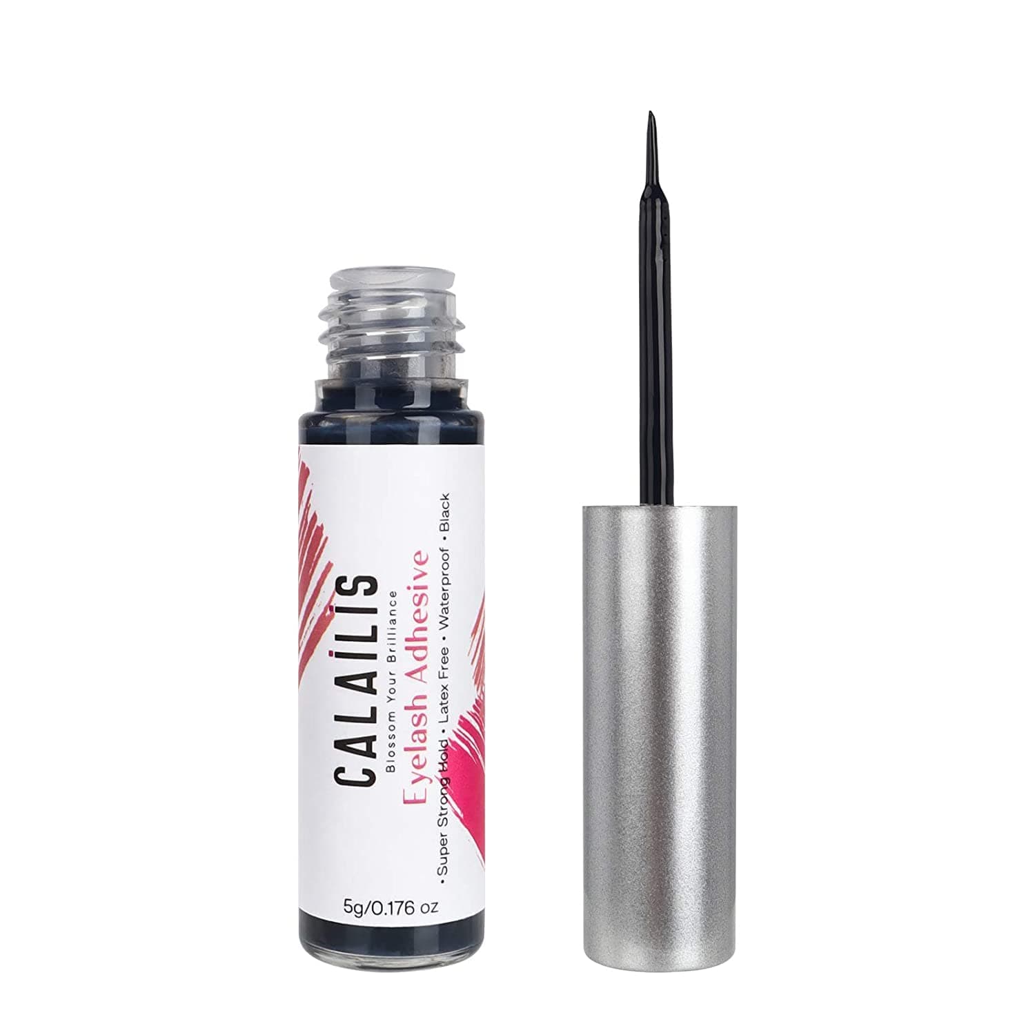 CALAILIS Black False Eyelash Glue, Super Strong Hold Latex Free Eyelash Glue Waterproof Suitable for Sensitive Eyes 0.176 oz