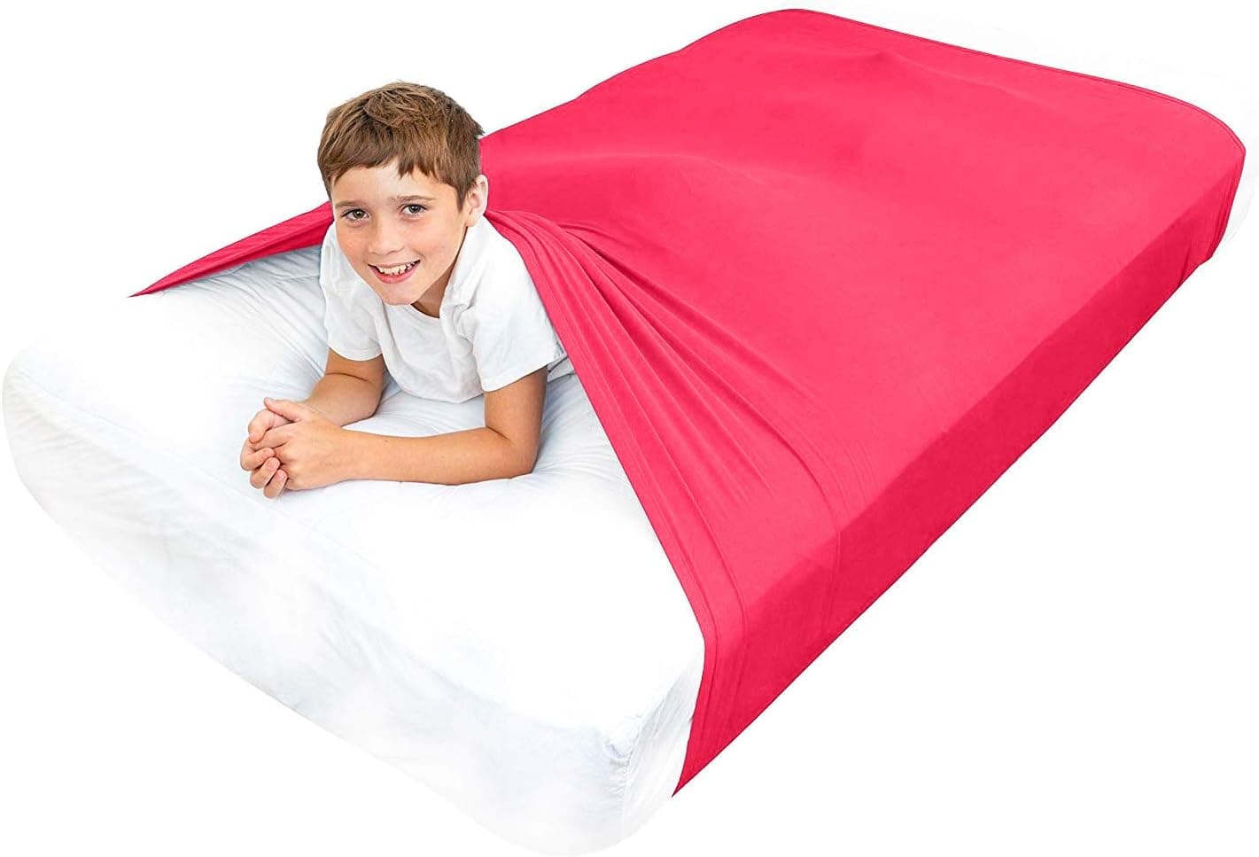 Special Supplies Sensory Bed Sheet for Kids Compression Alternative to Weighted Blankets - Breathable, Stretchy - Cool, Comfortable Sleeping Bedding (Red, Queen)
