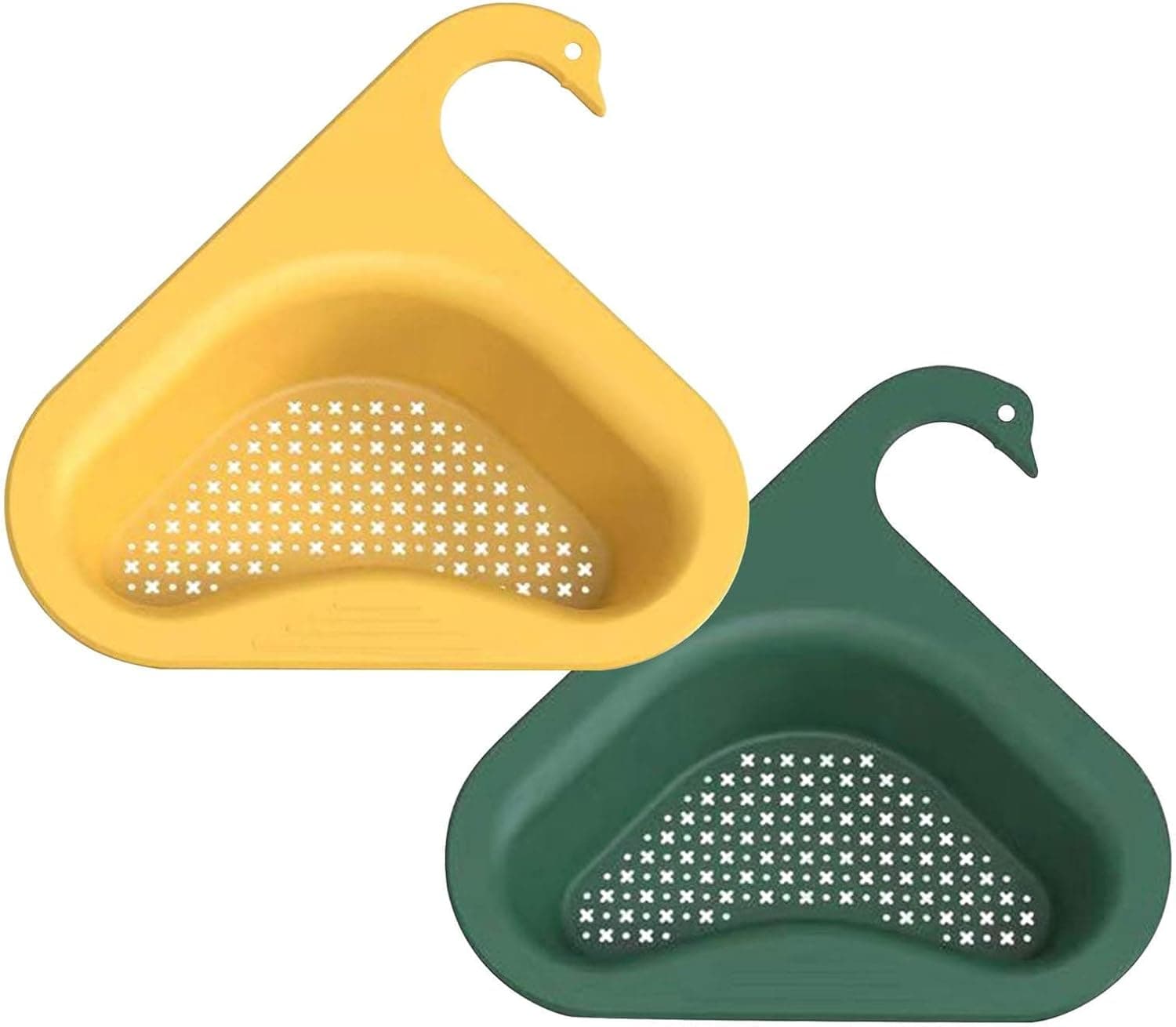 Kitchen Swan Sink Strainer Triangular Sink Strainer Basket Corner Kitchen Swan Shape Sink Basket Drain Rack Garbage Storage Basket Multifunctional Kitchen Sink Filter Fits Most Sinks 2Pcs Green+Yellow
