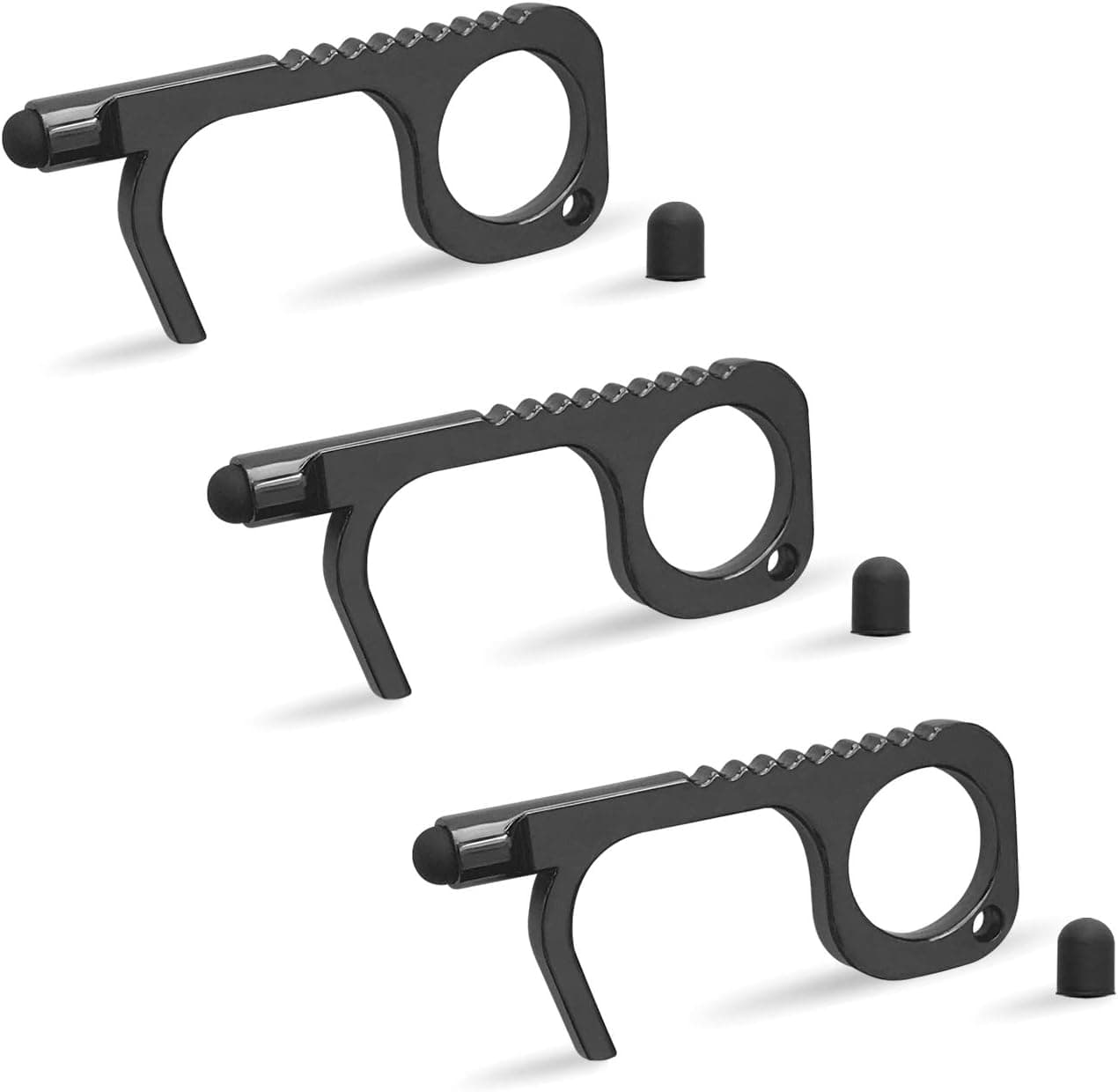 Joycube No Touch Door Opener Tool with Stylus - (3 PACK) Touchless Keychain Hand Tool Button Pusher Black