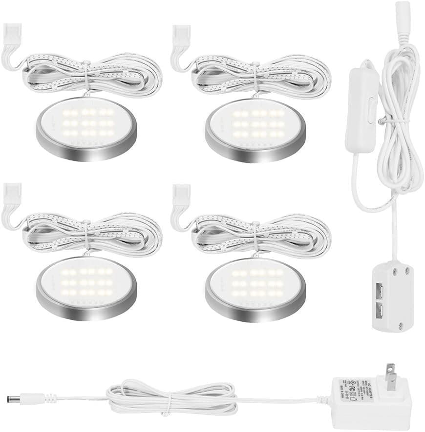 SZMYLED LED Puck Lights, Warm, Soft & Cool White 3 Modes Available, Under Cabinet Led Lights for Closet and Kitchen, Set of 4