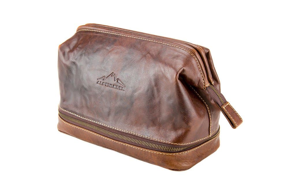 Toiletry Bag"LAGO DI COMO" | Made Of Buffalo Leather | Men Women Brown | By Alpenleder (Brandy)