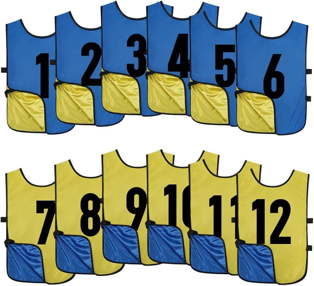 Saaifuu 12 Pack Reversible Numbered Pinnies, Double Sided Scrimmage Vest,Team Practice Jerseys for Kids and Adult