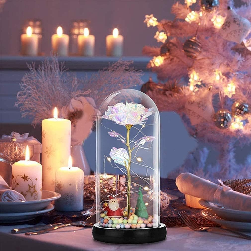 for Mom,Galaxy Rose Flower Gifts Enchanted Rose with LED Light Preserved Flowers in Glass Dome for Night Bedroom Decor Unique for Women,Anniversary,Birthday,Wedding