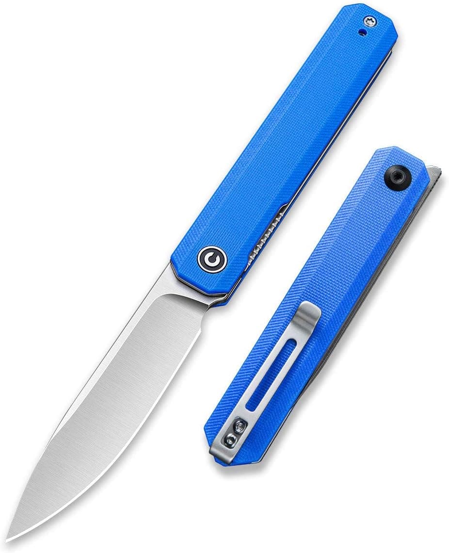 CIVIVI Exarch Folding Pocket Knife, Front Flipper Small Knife with 3.22 Inch Hollow Grind D2 Blade, G10 Handle with Deep Carry Pocket Clip,Lightweight Outdoor Knife for Men Women C2003B (Blue)